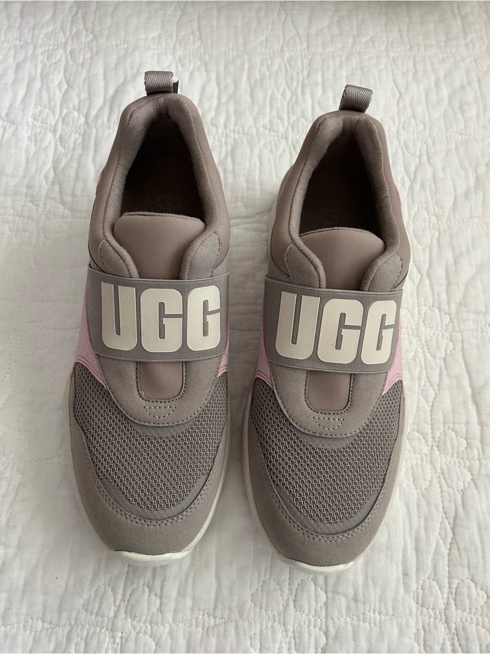 UGG Women's Taupe and Pink Logo Slip-On Sneakers